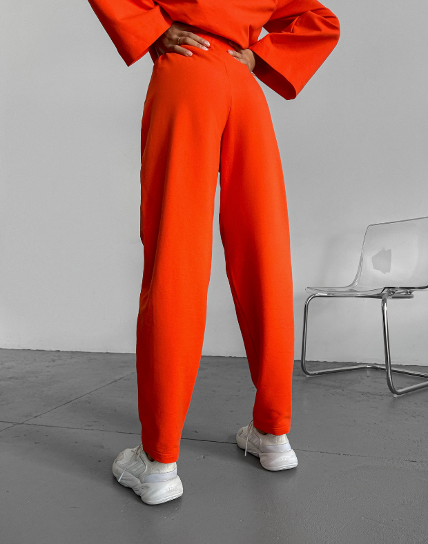 Штаны прямого кроя со шнурком, оранжевые - Фото 2