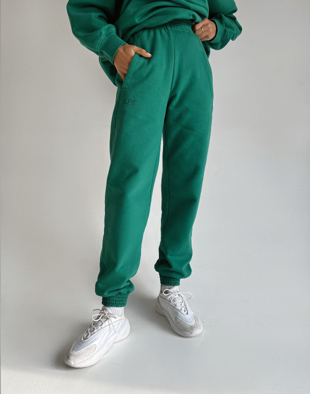 Штани утеплені джоггери з декоративним швом, зелені - Фото 1