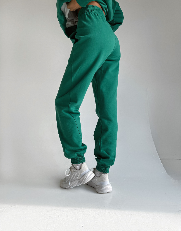 Штани утеплені джоггери з декоративним швом, зелені - Фото 2